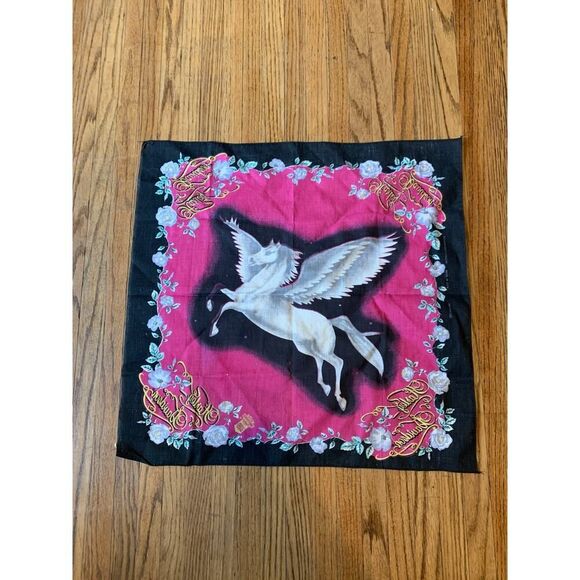 Harley Davidson Pink Unicorn Pegasus Bandana Rag Scarf Cotton VTG Kerchief 90s - Picture 3 of 13